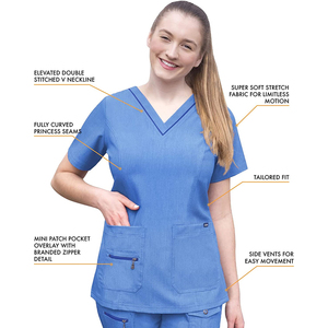 Conjuntos de uniformes médicos elásticos tipo jogger de mezclilla ecológicos personalizados con logo para enfermeras y doctores, al por mayor - Product Image 5