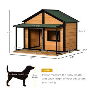 Casa per cani all'aperto in legno giallo con portico e tetto in asfalto per animali domestici di medie e grandi dimensioni mobili per animali domestici - Product Image 3