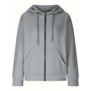 Sweat-shirt à capuche en tricot gaufré personnalisé pour femme, pull décontracté à manches longues avec cordon de serrage et poche - Product Image 5