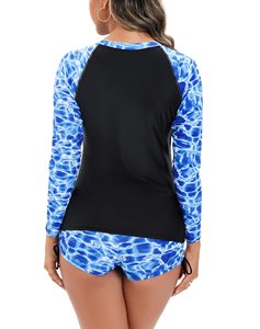 <b>Women's</b> Long Sleeve Rash Guard Set Half Print Two-Piece Swimwear with <b>Shorts</b> <b>Surf</b> Suit Made Pakistan Rash Guard - Product Image 6