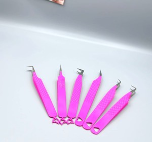 Pinzas de Acero Inoxidable Antimagnéticas para Extensión de Pestañas, Diseño de Corazón Rosa, Puntas de Fibra, 10 mm de Longitud, Herramientas de Belleza - Product Image 2