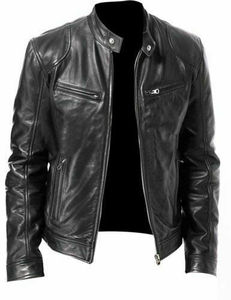 Customize Men's Brown Genuine Leather <b>Biker</b> <b>Jacket</b> Stand Collar Zipper Waterproof PU Fabric Cotton Lining High Street Winter - Product Image 1
