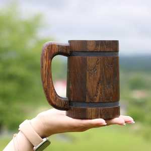 Mug à café en bois de luxe avec poignée, style vintage, durable, taille personnalisable - Cadeau pour hommes, papa, amis, famille, utilisation en fête, prix bas - Product Image 6