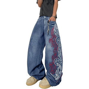 Jean en denim noir vintage pour homme, coupe large, ample, décontracté, style urbain streetwear - Product Image 1