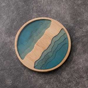 Modern Bamboo <b>Coasters</b> with Epoxy Resin Inlay Round and Square Non-Slip Mats Set with Holder Table Decoration Mats Pads - Product Image 3
