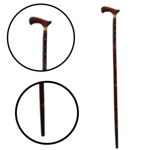Traditional Wooden Cane with Red Handle and Decorative Pattern Durable Walking Stick for Homecare Use - Product Image 1
