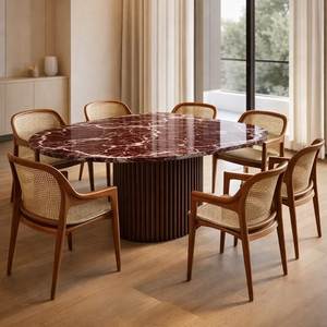 Juego de Comedor Redondo de Lujo con Sillas de Ratán Tejido, Muebles Modernos de Teca para Villa, Hotel o Restaurante - Product Image 1