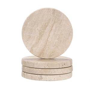 Juego de posavasos de piedra de travertino natural pulido para vasos de bebidas frías y calientes, vasos y protección de mesas - Product Image 4