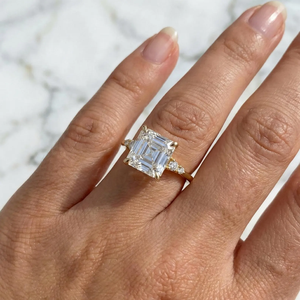 Women's 14K 10K <b>Yellow</b> Gold 5 Carat Asscher Cut lab grown Diamond Engagement Ring With Side Diamonds Classic Style IGI Certified - Product Image 4