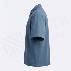 Polo à manches courtes pour homme, couleur unie, col zippé, tissu tricoté bleu - Product Image 3