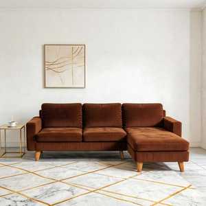 Canapé d'angle traditionnel en velours côtelé rembourré, avec causeuse garnie de mousse, idéal pour petits espaces, salon et bureau d'appartement - Product Image 4