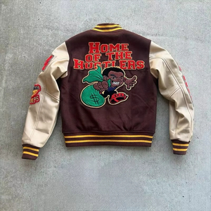 High Quality Wool Body Genuine Leather Sleeves Winter Wear Smart and Stylish Letterman <b>Jacket</b> for <b>Men</b> Cheap Price OEM Wholesale - Product Image 5