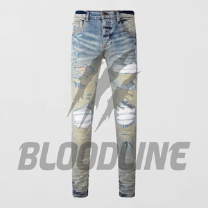 Jeans de Mezclilla para Hombre BLOODLINE, Corte Slim Fit, Pierna Recta, Color Azul Claro, Estilo Casual, Cintura Media, Algodón, Estilo Otoñal - Product Image 1