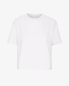 Camiseta Corta de Cuello Redondo para Mujer, Color Blanco Óptico Sólido, Casual, Suave, 100% Algodón, Corte Cuadrado, para Todas las Temporadas - Product Image 1
