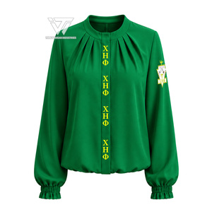 Vêtements de sororité Chi Eta Phi en gros – Chemise plissée brodée oversize pour femme avec manches bouffantes – Paraphernalia grecque - Product Image 1