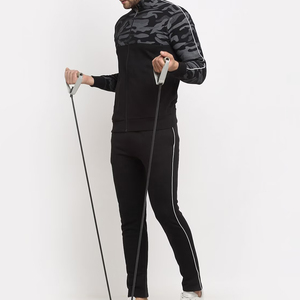 Men's Black Sporty Tracksuit Full <b>Zip</b> Hooded <b>Jacket</b> With White Stripe And Matching Pants Breathable Polyester Autumn Wear 2026 - Product Image 3