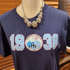 เสื้อยืดผู้หญิงสีน้ำเงินกรมท่า ลายกราฟิก ปี 1938 แขนสั้น คอกลม ลำลอง พิมพ์ลาย ผ้าฝ้ายนุ่ม ใส่ได้ทุกวัน แฟชั่นฤดูร้อน - Product Image 6