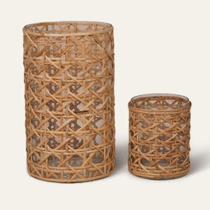 <b>Set</b> of 2 Handmade Rattan Candle Holders Natural Woven Hurricane <b>Lanterns</b> for Home Table Decor And Wedding Centerpiece From India - Product Image 1