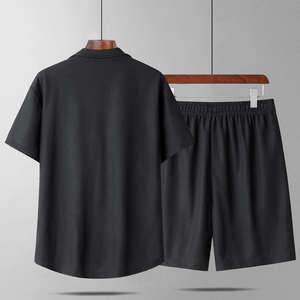 Conjunto de 2 Piezas para Hombre, Camiseta de Manga Corta y Falda de Lino, 100% Algodón, Estilo Casual para Playa, Verano, Estilo Holgado Popular, Tejido Elástico - Product Image 3