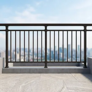 Rampe de balcon moderne en acier au carbone, design minimaliste, résistante à la rouille, barres verticales, garde-corps extérieur à fixation au sol - Product Image 1
