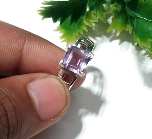 Bague en argent sterling 925 avec améthyste, sertie de griffes, taille carrée, unisexe, pour mariage et soirée - Product Image 6