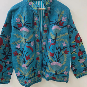 Velvet Floral Suzani Embroidered Jacket Uzbek Folk Festival Coat with Cotton Filling for Bomber <b>Duster</b> Outerwear At Cheap Price - Product Image 4