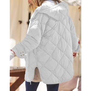 Veste matelassée imperméable gris clair pour femme, à capuche, fermeture éclair, manches longues, chaude pour l'hiver, décontractée, couleur unie - Product Image 2