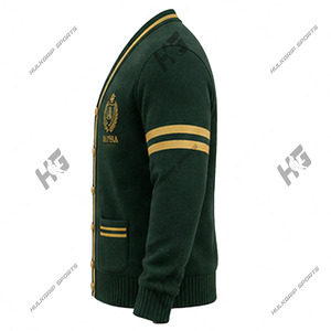 Cárdigan de Punto de Manga Larga con Cuello Redondo Informal de Alta Calidad en Verde Dorado, Lana Merino para Mujer - Product Image 4