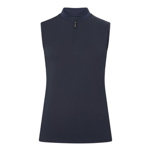 2026 <b>Women's</b> <b>Navy</b> <b>Blue</b> Sleeveless Zip Up Vest Solid Color Quarter Zip Polo <b>Top</b> Breathable Horse Riding Wear - Product Image 4