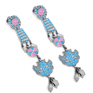 Boucles d'oreilles pendantes géométriques en argent sterling 925 avec serti clos et émail bleu/rose pour femme, collection Silver Mountain, référence SKU7555, idéales pour un anniversaire - Product Image 1