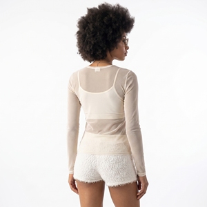 Haut transparent à manches longues pour femmes, col rond, coupe ajustée, respirant, décontracté, en maille transparente, léger - Product Image 2