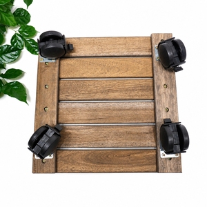 Porte-plantes carré en bois d'acacia de haute qualité, style vintage, avec revêtement PU, roulettes verrouillables à 360 degrés, pour la maison et le jardin - Product Image 5