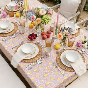 Mantel de Algodón Estampado Pastoral al Mejor Precio, con Diseño Floral de Limones, Rosa y Amarillo, para Uso en Exteriores, Lavable, Tejido, Estilo Rectangular - Product Image 4