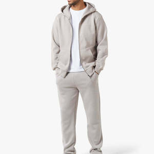 Ensemble de survêtement en coton de haute qualité pour homme, sweat-shirt à capuche et pantalon de jogging, fermeture éclair, 2 pièces - Product Image 1