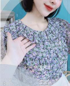 Blusa de Primavera con Estampado Floral para Mujer, Cuello con Volantes, Manga Larga, Elegante, para Oficina y Minoristas de Boutiques, Venta al Por Mayor - Product Image 3