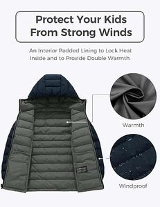 Chaqueta Acolchada con Capucha para Hombre, Chaqueta de Plumón con Cierre, Resistente al Viento, Plegable, Abrigo Cálido de Invierno, Color Azul Marino Sólido, Informal - Product Image 3