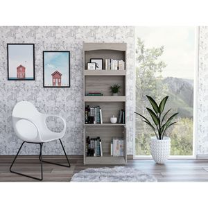 Bibliothèque Simma gris clair avec quincaillerie métallique, trois étagères et armoire à double porte - Product Image 5