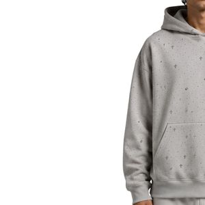 Sweat à capuche oversize gris clair en polaire pour homme, motif étoile en strass, design lourd, streetwear de luxe personnalisé - Product Image 3