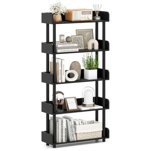 Libreria Aperta a 5 Ripiani con Gambe Rialzate e Finitura Nera per Ufficio Domestico e Librerie per Bambini - Product Image 1