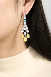 Boucles d'oreilles de luxe pour femmes en or blanc avec diamants jaunes fantaisie taille poire et accents jaunes, certifiées IGI, bijoux de mariage - Product Image 6