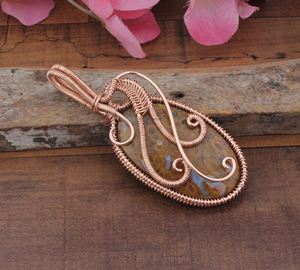 Pendentif en pierre précieuse de jaspe naturel enveloppé de fil, argent 925, vente en gros, plaqué platine, vintage, unisexe, artisanal, cristal de guérison - Product Image 3