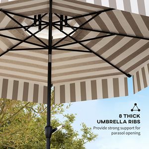 Ombrellone da Patio 8.6FT Grigio Chiaro a Righe Bianche UPF30+ a Due Livelli Ventilato Inclinabile per Esterni - Product Image 5