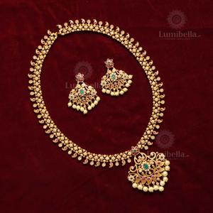 Matte Gold Long Necklace Set-Fashion Jewelry - Product Image 1