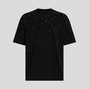 เสื้อยืดแขนสั้นสีดำสำหรับผู้ชาย ลายจุดกลิตเตอร์ คอกลม ทรงปกติ ผ้าเจอร์ซีย์คอตตอนลำลอง - Product Image 1