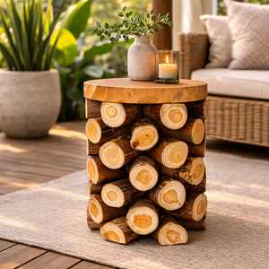 ARTERRA - Taburete de Madera de Teca Rústico Hecho a Mano de Lujo (Diseño Artesanal) para Uso en Almacenes, Apartamentos, Villas y Hoteles - Product Image 3