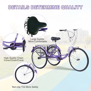 Triciclo per adulti, biciclette a 3 ruote, 24 pollici ruote biciclette Cruiser con grande cestino della spesa per le donne e gli uomini - Product Image 3