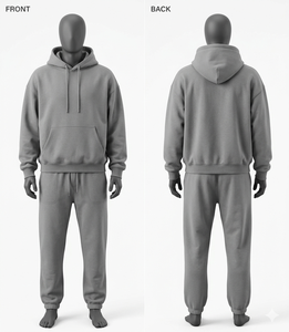 Conjunto Deportivo Unisex Gris con Capucha, Sudadera Larga y Pantalones Jogger, Color Sólido, Ropa Casual Transpirable, 100% Algodón, Estilo Otoñal - Product Image 1