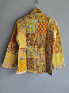 Quilted <b>Patchwork</b> <b>Jacket</b> Women's Mandarin Collar Full Sleeve Cotton Autumn Style Regular Length Button Closure gift for her - Product Image 6