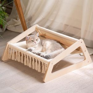 Bed with Removable Washable Cover, <b>Pet</b> Couch <b>Sofa</b> for Indoor Cat Elevated Kitty Lounge Chair Suitable for Puppy, Wooden Cat Furn - Product Image 1