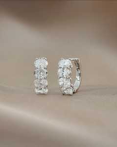 Oval Lab Diamond Huggie <b>Hoop</b> <b>Earrings</b> 14k 18k <b>Solid</b> Gold Prong Set Minimalist Bridal Wedding Luxury Classic Huggies Fine Jewelry - Product Image 4